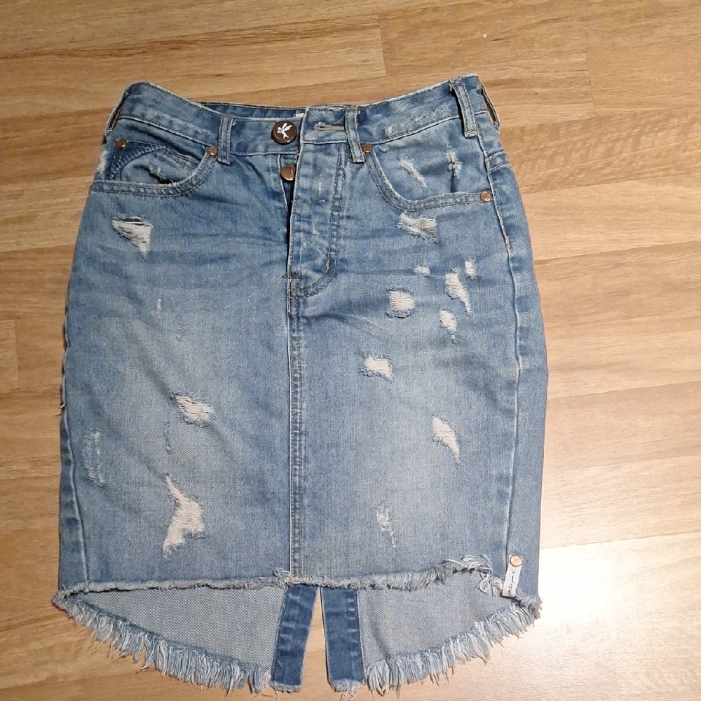 Distressed Denim Mini  Xs Skirt One X Oneteaspoon Size 22